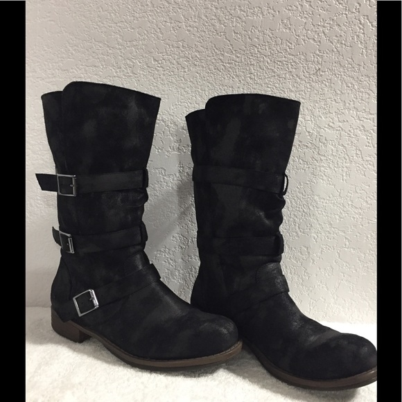 Crown Shoes - Suede material black boots